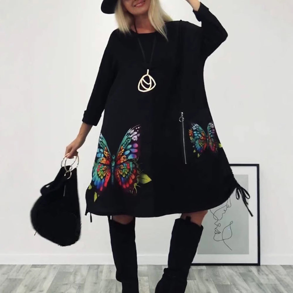 Női új, csúcskategóriás pillangómintás ruha