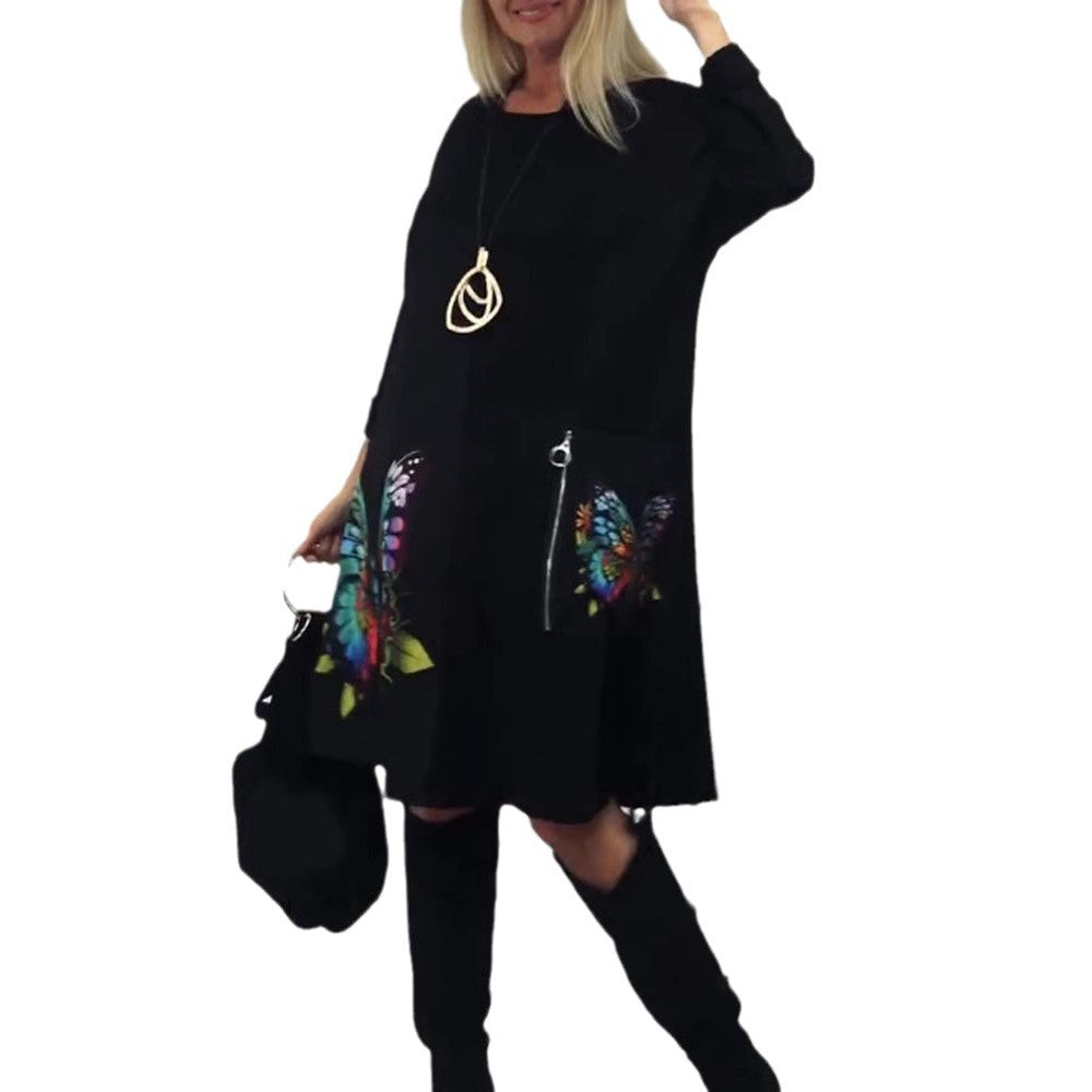 Női új, csúcskategóriás pillangómintás ruha