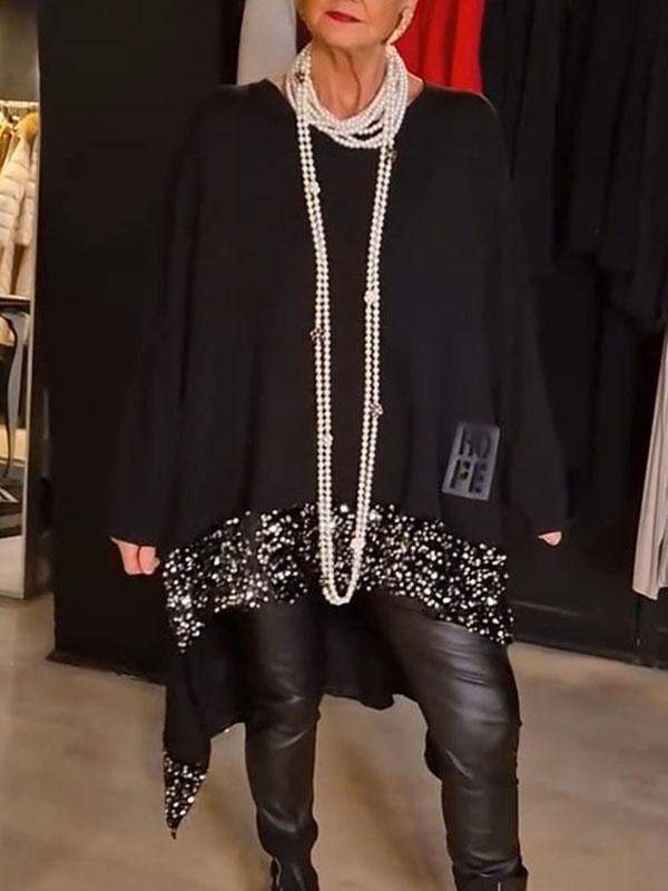 Női felső flitterekkel és kerek nyakkivágással