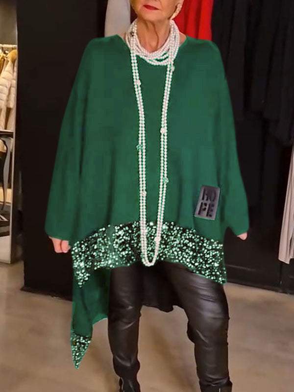 Női felső flitterekkel és kerek nyakkivágással