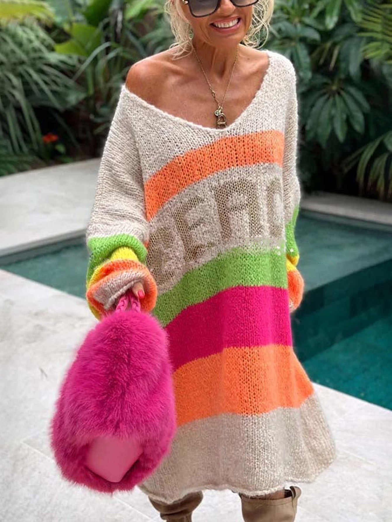 Peace Rainbow kötött pulóver