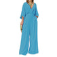 Elegáns női V-nyakú, széles lábú jumpsuit
