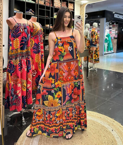 🔥2024-es új ujjatlan, nagy szegélyű hosszú pántos ruha