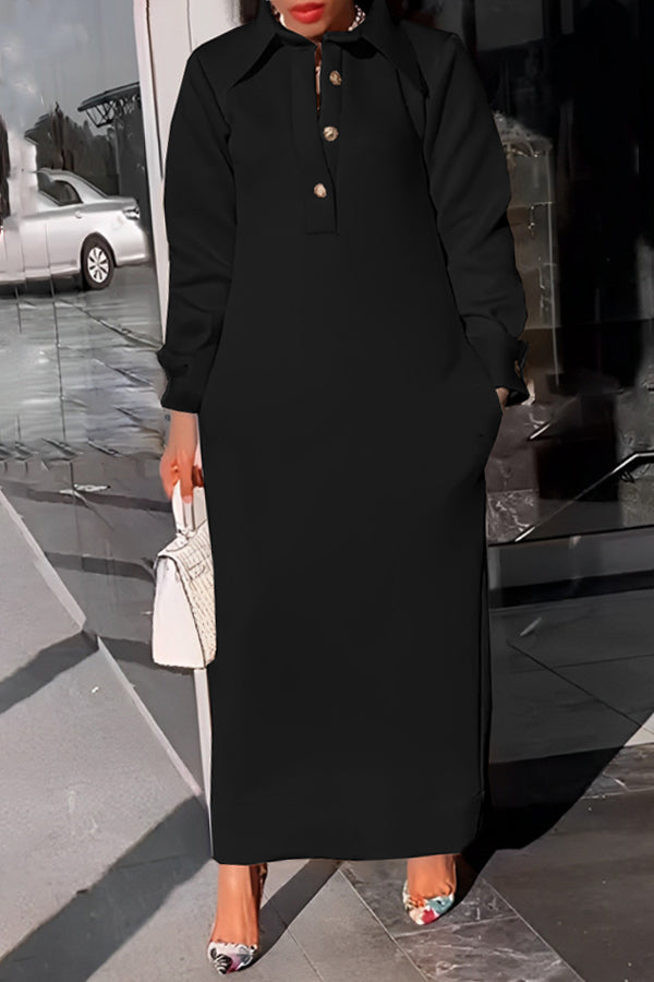 Alkalmi, egyszínű hajtókás félgombos ruha