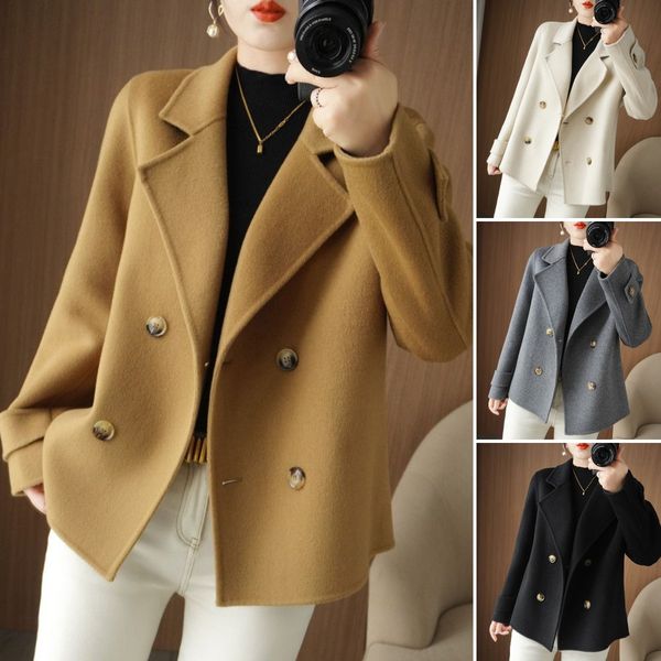 Női gyapjú kabát dupla hajtóka és hajtóka