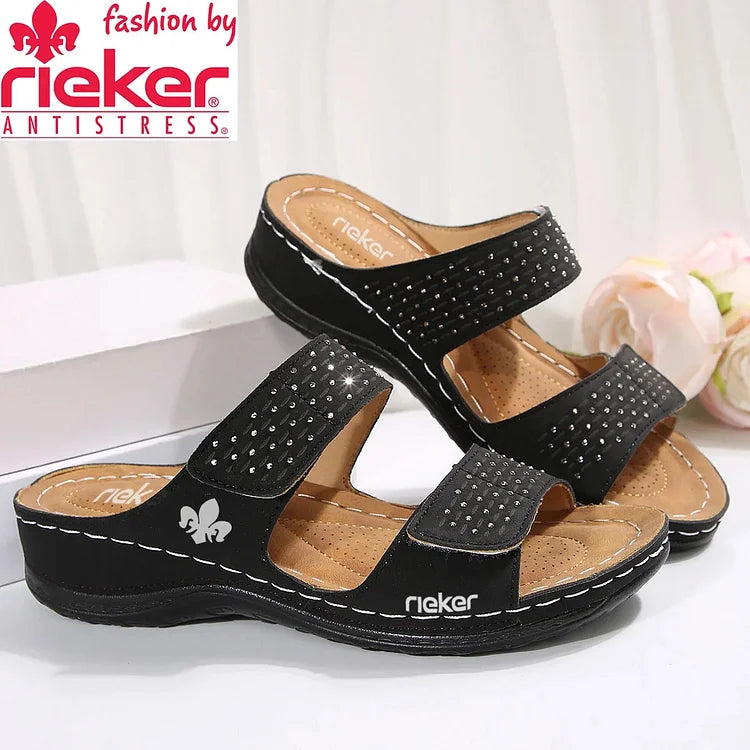 RIEKER@2025 Női nyári papucs vastag talppal és tépőzárral