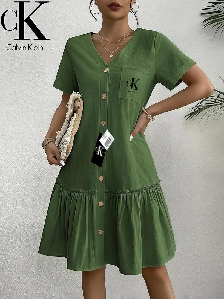 CALVIN KLEIN® Gombos V-nyakú Ruha