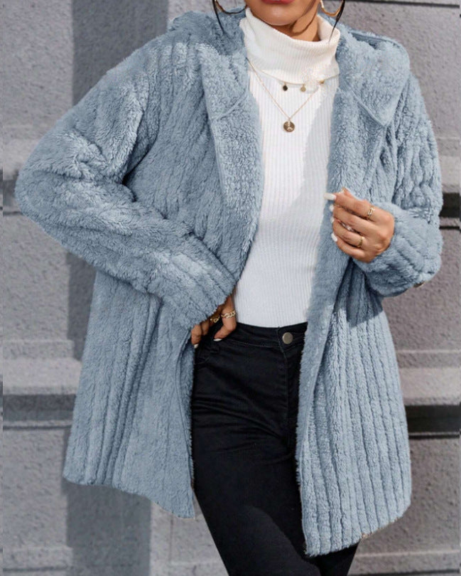 Meleg, kifordítható Arctic polár kabát kapucnival és függőleges csíkokkal