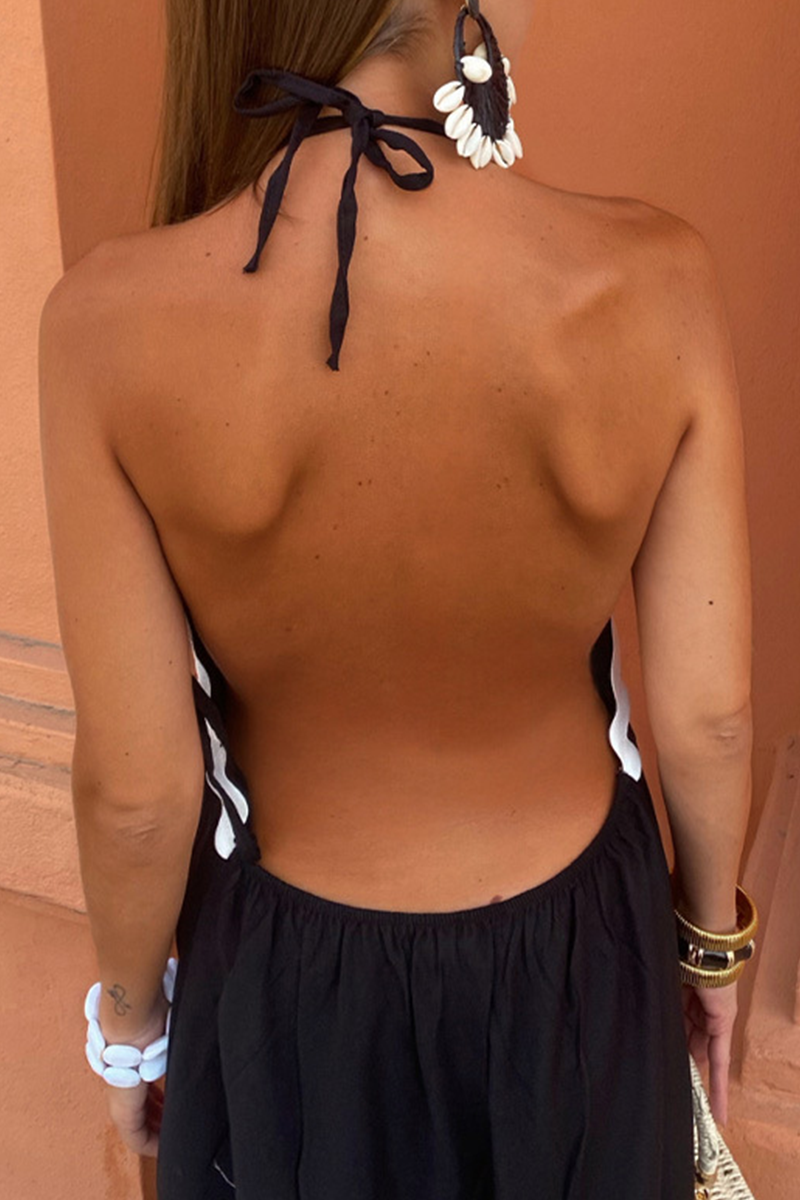 Szexi Street Wave Lace Up Patchwork hát nélküli, kontrasztos ujjatlan ruhák