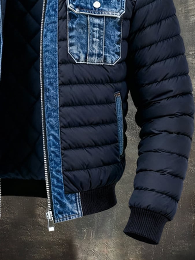 Férfi vintage farmer patchwork kültéri dzseki pamutból