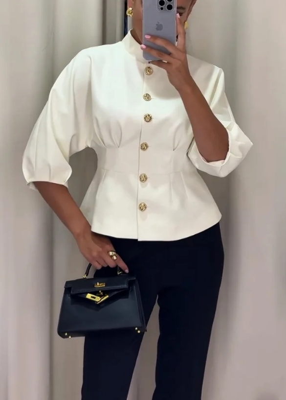 Elegáns ing állógallérral és magas derékkal