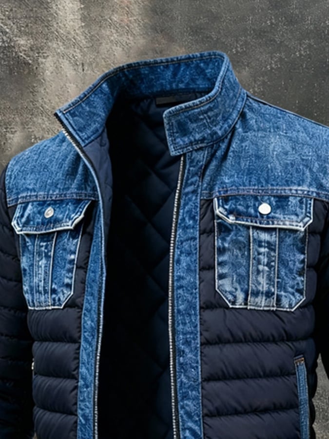 Férfi vintage farmer patchwork kültéri dzseki pamutból