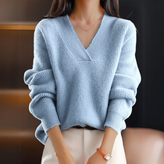 Sabina - Luxus V-nyakú kasmír pulóver