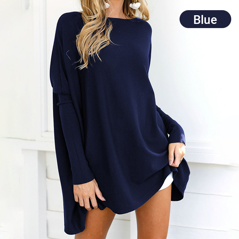 Női hosszú ujjú, kerek nyakú blúz egyszínű