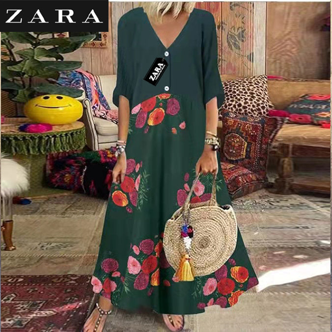 ÚJ NYÁRI HOSSZÚ ZARA RUHA V-NYAKAL