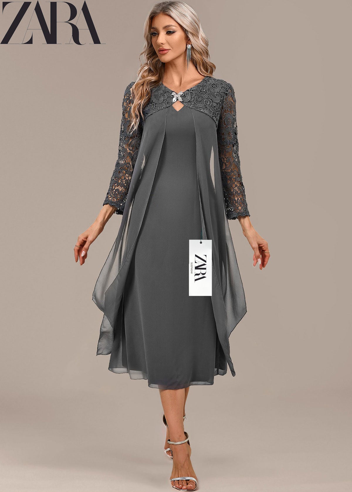 Új, divatos női ruha kerek nyakkivágással