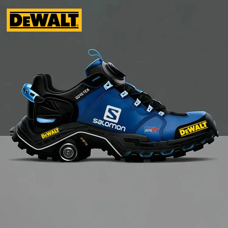 Męskie, wodoodporne i oddychające buty robocze i turystyczne marki Salomon® i DEWALT, idealne do pracy i aktywności na świeżym powietrzu.