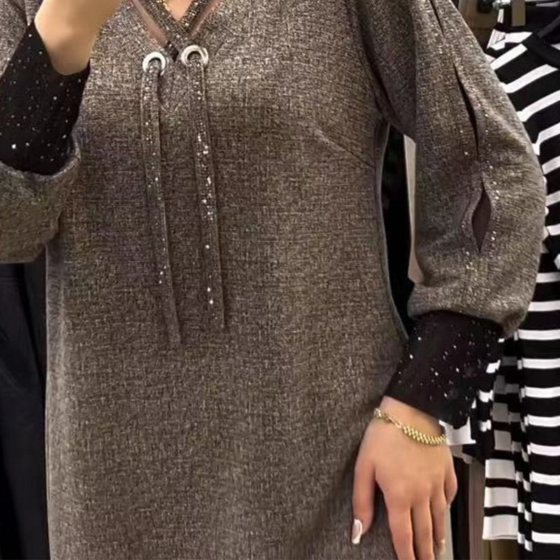 Női hosszú ujjú ruha V-nyakkal