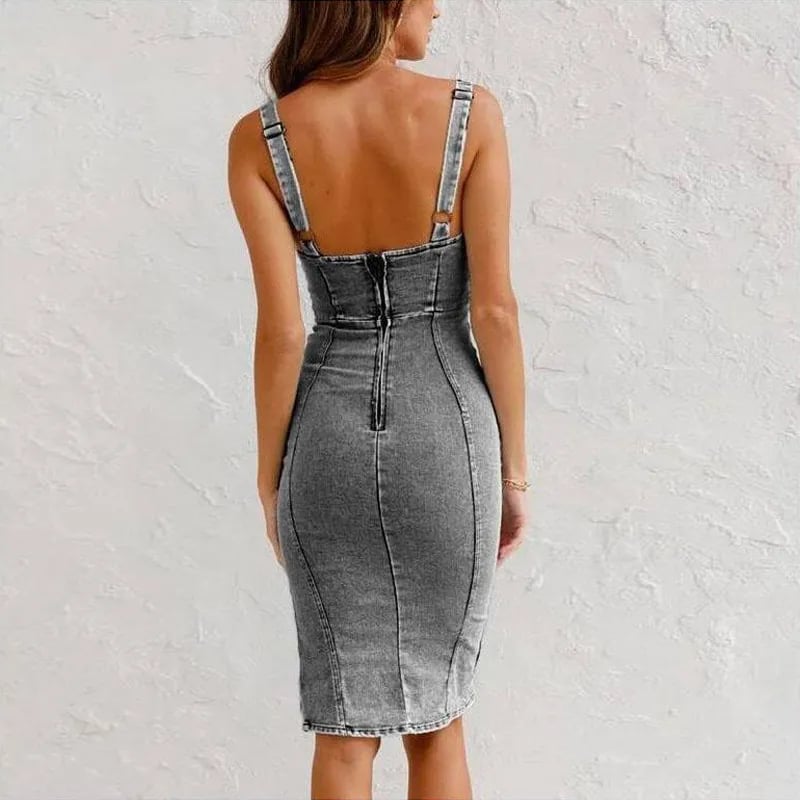 Állítható U pántos Drock osztott farmer Bodycon Cami ruha