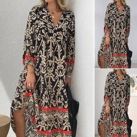 V-nyakú, hosszú ujjú virágos ruha