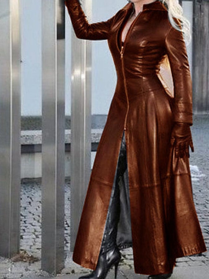 Divatos hosszú ujjú bőrdzseki