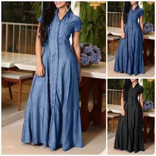 2023-as nyári új temperamentum lengőgalléros ing farmer szoknya ruha