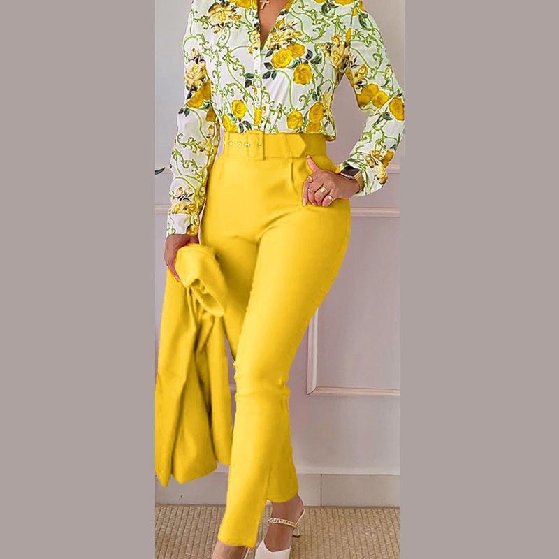 2023-as nyomtatott galléros hosszú ujjú ing + egyszínű nadrág