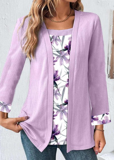 Hamis kétrészes nyomtatott hosszú ujjú póló