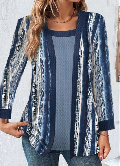 Hamis kétrészes nyomtatott hosszú ujjú póló