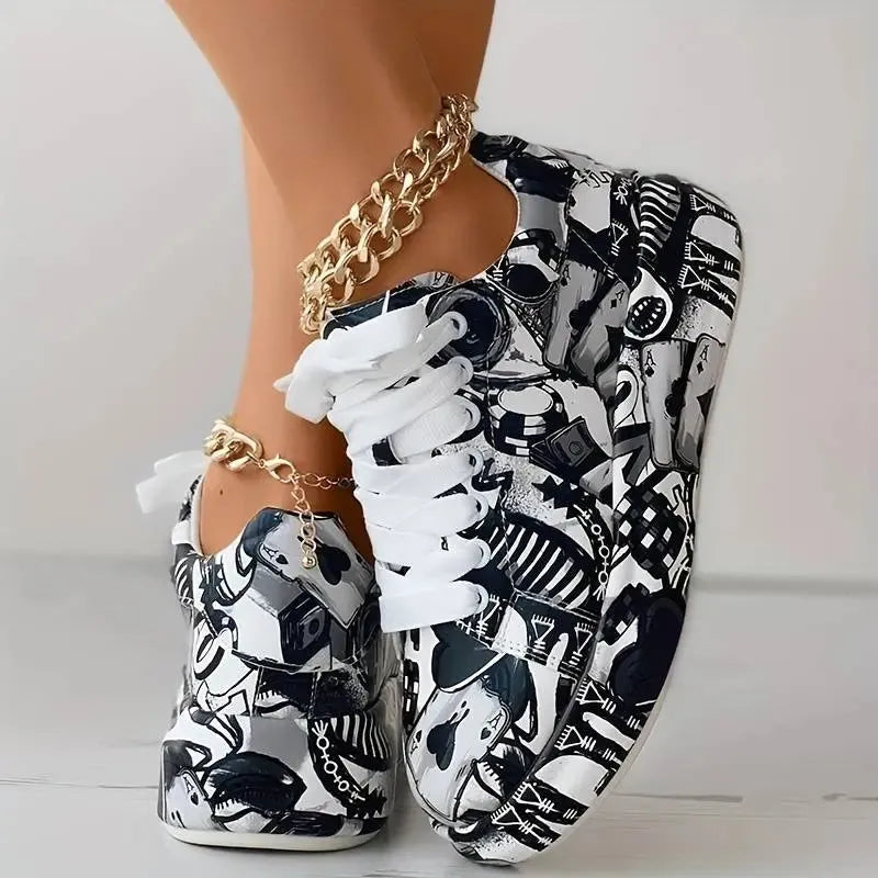 Alacsony grafit női fűzős vastag alsó cipő Alkalmi sétacipő