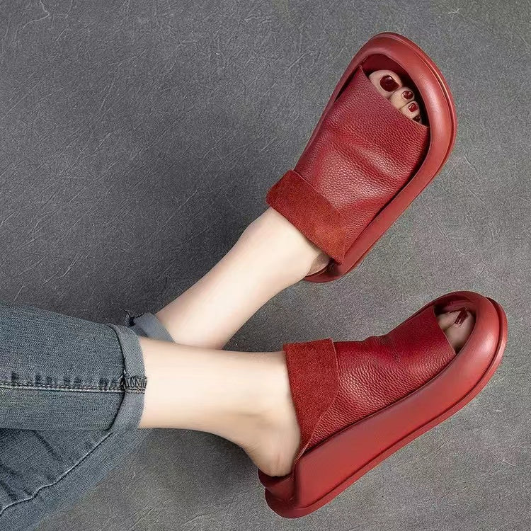 2023-as új, retro puha bőr egyszínű platformszandálok