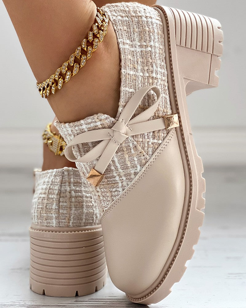 Tweed Patch Bowknot Decor vaskos sarkú naplopók