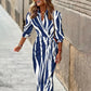 Vad kék-fehér derék függőleges csíkos midi ruha