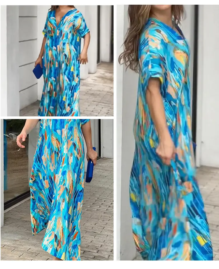 Új 2023-as nyári, V nyakú női ruha