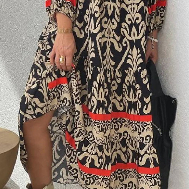 V-nyakú, hosszú ujjú virágos ruha