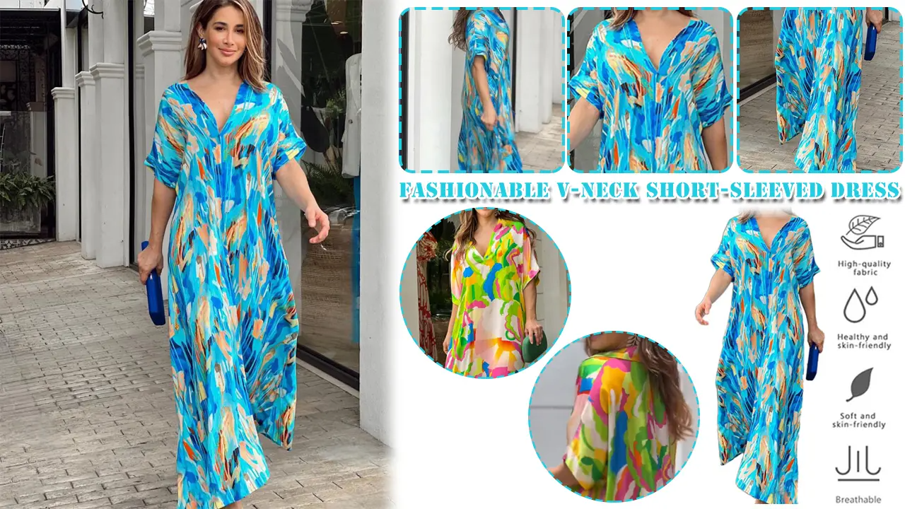 Új 2023-as nyári, V nyakú női ruha
