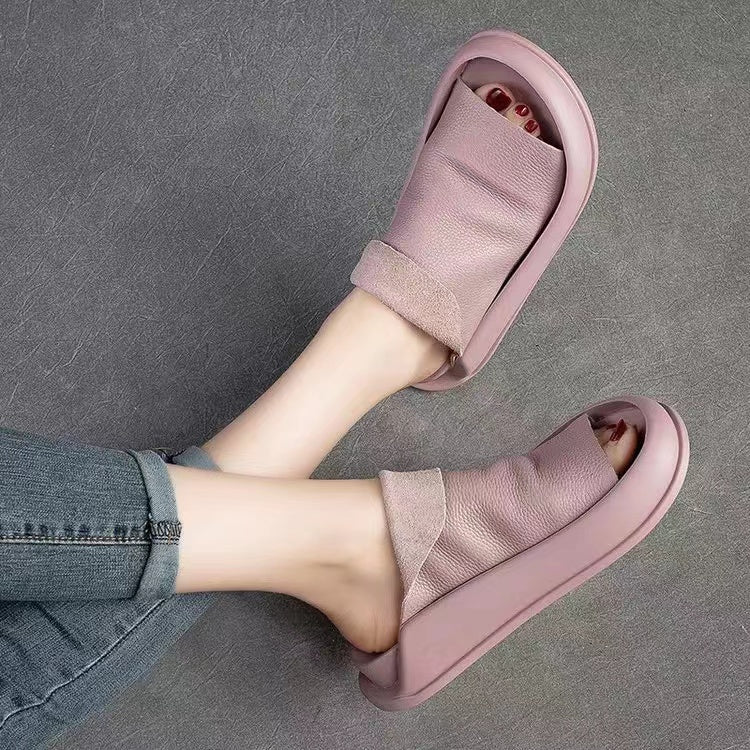 2023-as új, retro puha bőr egyszínű platformszandálok