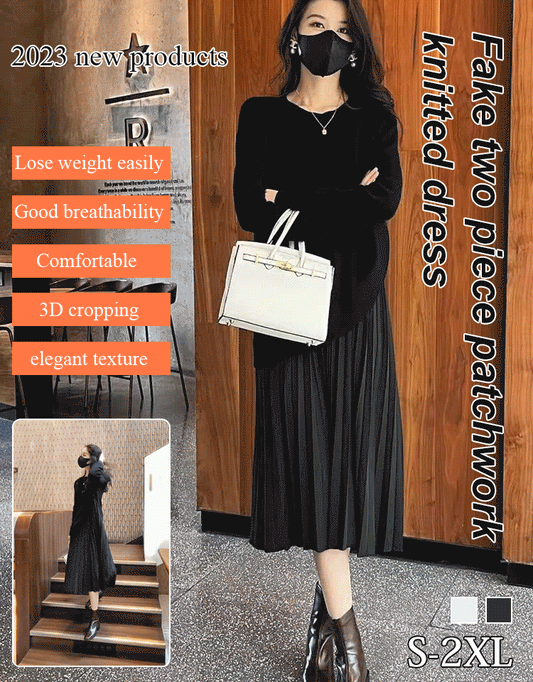 【S-2XL】 Patchwork kötött női pulóver ruha