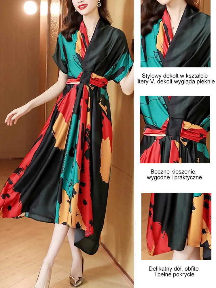 Bő, V-nyakú selyemruha