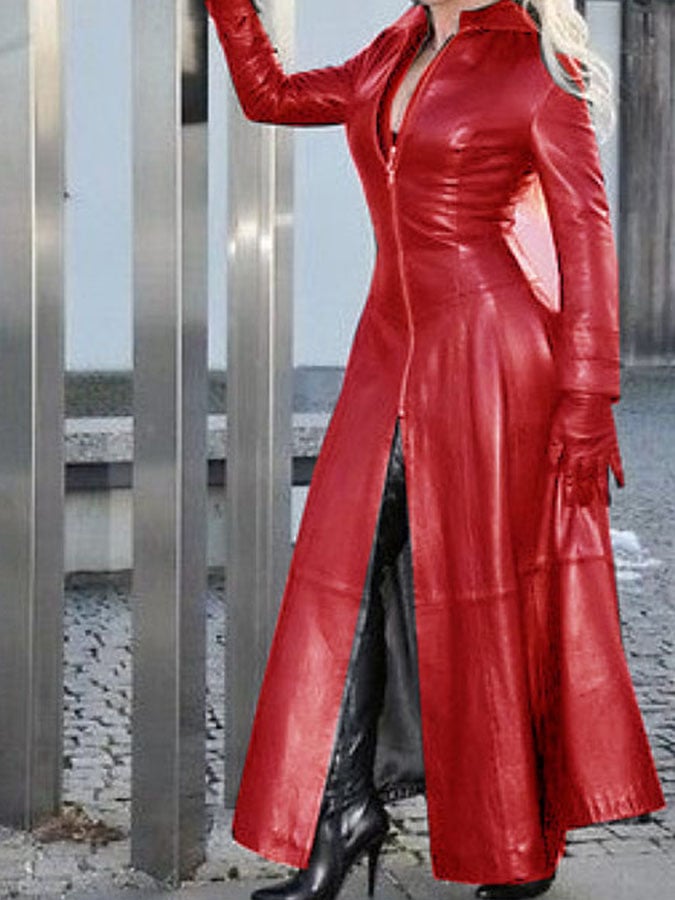 Divatos hosszú ujjú bőrdzseki