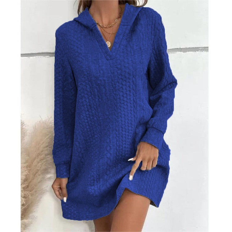 Női Jacquard kötött, hosszú ujjú kapucnis ruha