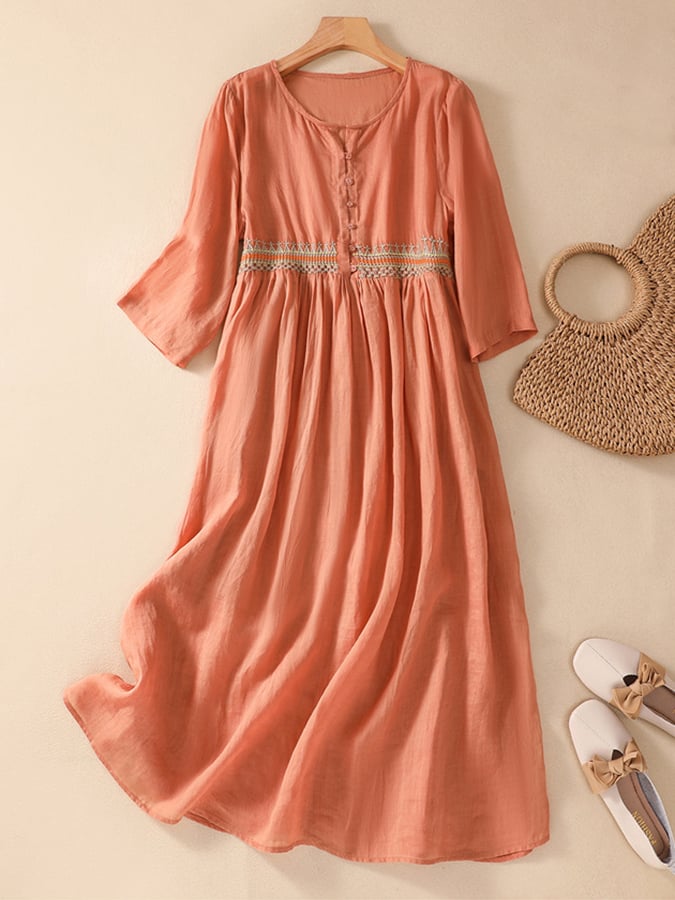 Pamut és len patchwork hímzett ruha