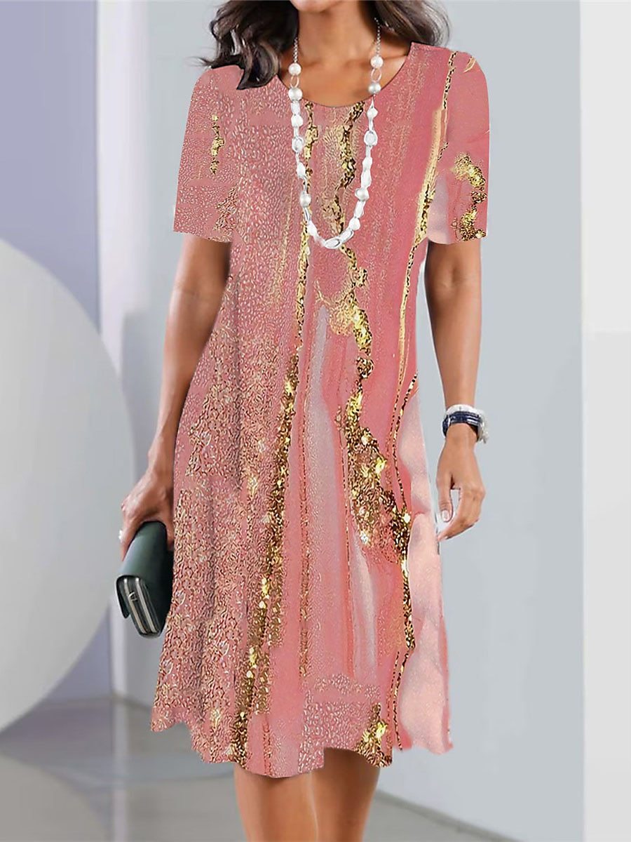 Új női ruha kerek nyakkal és rövid ujjal