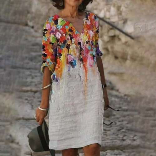 2022 tavaszi-nyári új bő ruha, rövid ujjú nyomott mintával