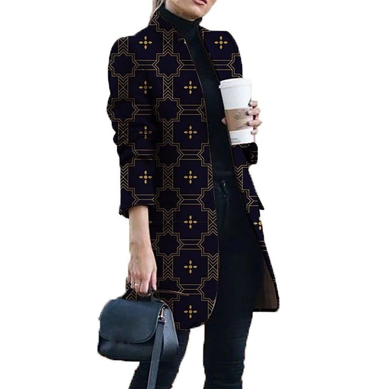 Őszi-téli nyomott gallér és stílusos kabát