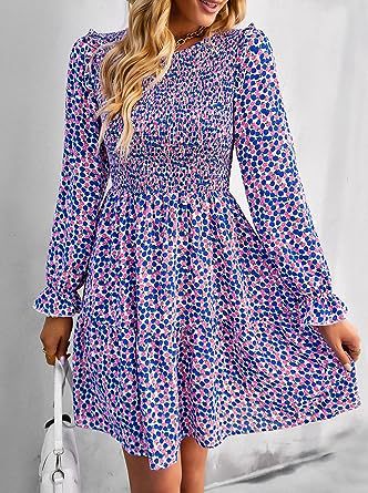 Virágos bohém elegáns ruha, hosszú ujjal