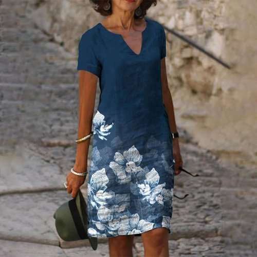 2022 tavaszi-nyári új bő ruha, rövid ujjú nyomott mintával