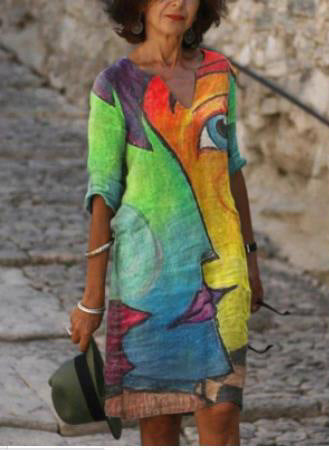 2022 tavaszi-nyári új bő ruha, rövid ujjú nyomott mintával