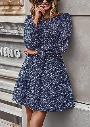 Virágos bohém elegáns ruha, hosszú ujjal