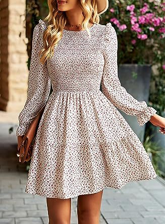 Virágos bohém elegáns ruha, hosszú ujjal